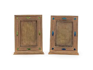 A Near Pair of Louis C. Tiffany Gilt Bronze and Favrile Inlaid Frames
Height 5 1/2 x width 4 1/2 inches.
