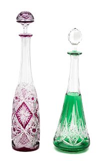 Two Baccarat Color Cut-to-Clear Crystal Decanters 
Height of taller 17 inches.