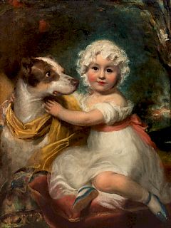 Attributed to Sir Henry William Beechey R.A.
(British, 1753-1839)
Portrait of a Young Girl and Dog
