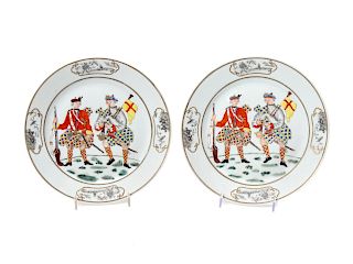 A Pair of Chinese Export Porcelain Scotsman Plates 
Diameter 9  inches.