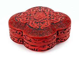 A Chinese Carved Red Lacquer Box
Width 6 inches.