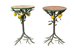 A Pair of Whimsical Painted Metal Lemon Tree Occassional Tables
Height 18 1/4 inches.