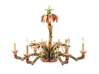 A Contemporary Painted Faux Bamboo and Chandelier
Height 24 x diameter 33 inches.