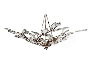 A ContemporaryFoliate-Form Glass Mounted Metal Chandelier
Height 26 x diameter 48 inches.
