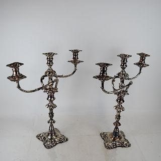 Pair of English Silver Plate Two-Part Candlesticks