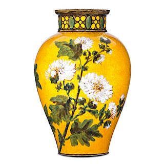 JOHN BENNETT Vase w/ flowers on yellow ground