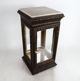 Carved Display Case With Marble Top