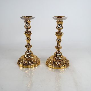 Two Rococo-Style Brass Candlesticks