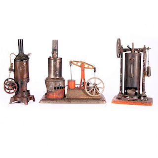 Three vintage model steam engines.