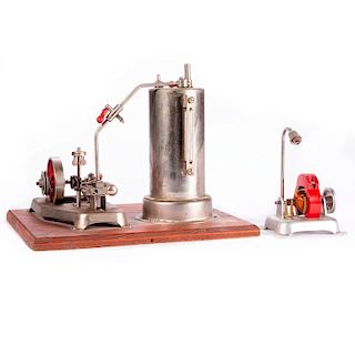 Vintage model steam engine and gauge.