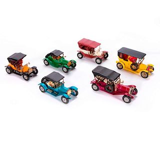 Six "Matchbox" model cars.