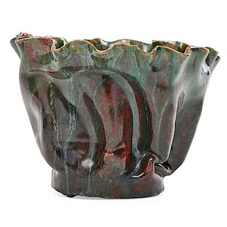 GEORGE OHR Crumpled vase, exceptional glaze