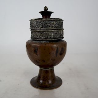 Antique Tibetan Silver and Copper Inkwell