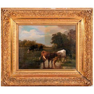 A 19th century pastoral oil on canvas signed by Louis Coignard (1812-1883) lower left and dated '51.