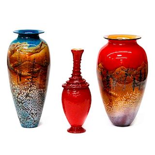 Three Art Glass vases.