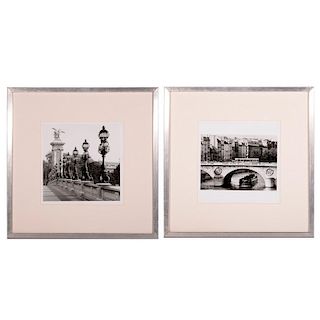 A pair of photographs of Paris bridges.