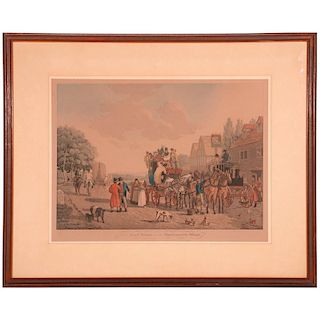 A 19th century English print titled "The Last Stage on the Portsmouth Road".