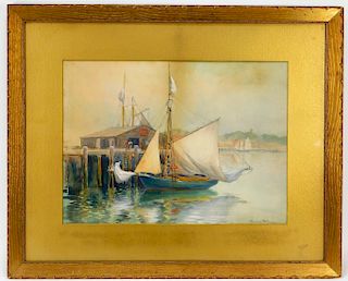 Theodora Willard New England Harbor WC Painting