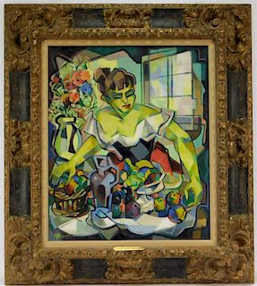 Louis Andre Margantin Cubist Painting of a Woman