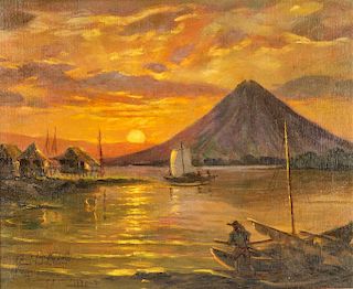 Jose B. David Marine Seascape at Sundown Painting