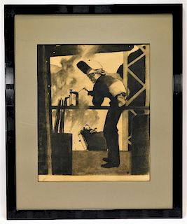 Steel Mill Worker Charcoal Drawing
