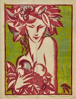 Roland Cosimini Bacchante Woman Art Deco Woodcut