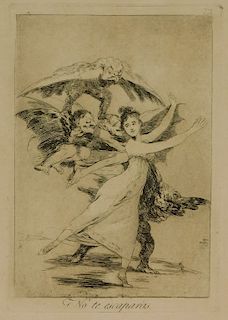 Francisco de Goya Young lady and Demons Etching