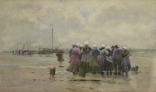 Melbourne Hardwick Low Tide Clammers W/C Painting