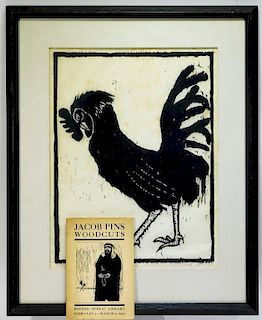 Jacob Pins Large Rooster Woodblock Print