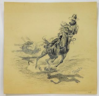 Otto Plaug Jr Western Cowboy Wrangler Ink Drawing