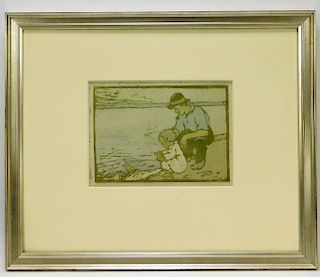 Eliza D. Gardiner Father and Child Woodblock Print