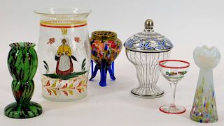 6 Assorted Bohemian Czech Art Glass Vase Jar Group