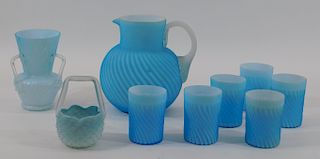 9PC Victorian Blue Satin Glassware