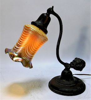 Antique BRonze Desk Lamp with Art Glass Shade