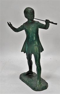 Josef Reidl Bronze Boy Playing Flute Statue