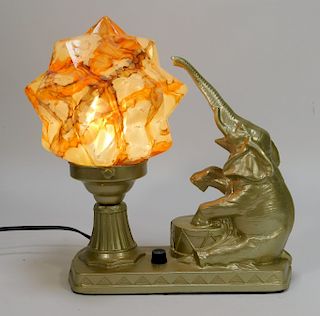 Orange and Cream Bohemian Art Glass Elephant Lamp