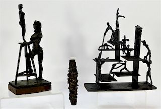 3 MCM Brutalist Bronze Table Sculptures