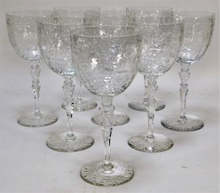 8 Hawkes Crystal Elegant Cut Glass Wine Glasses