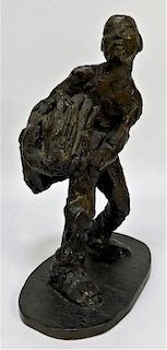 Brutalist Bronze Boy Sculpture