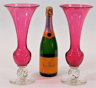 Pairpoint Rosaria Swirled Art Glass Trumpet Vases