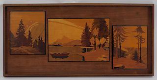 American Western Triptych Wood Parquetry Panel