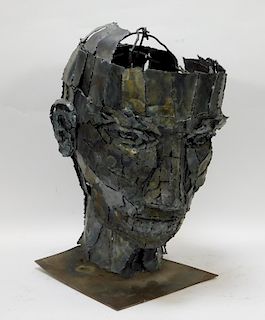 Oversize Brutalist Human Head Steel Bust Sculpture