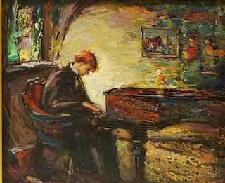 Antonio Cirino (American, 1889-1983)      Interior with Pianist.