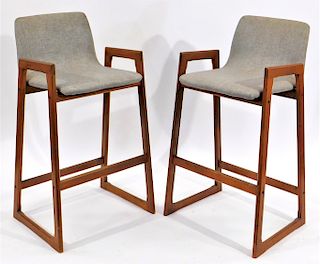 PR MCM Danish Modern Walnut Wood Barstool Chairs
