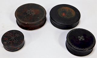 4 Antique Painted and Inlaid Snuff Boxes