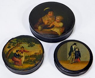 3 Antique European Portrait Painted Snuff Boxes