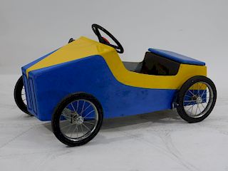 Yellow and Blue Little Soap Box Derby Car