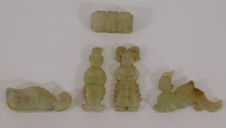 5PC Chinese Archaic Carved Figural Jadeite