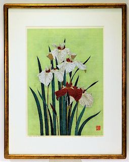 Kunie Sugiura Iris Flower Woodblock Print