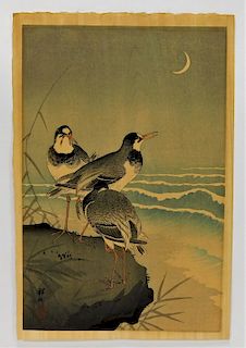 Japanese Birds by the Sea Woodblock Print